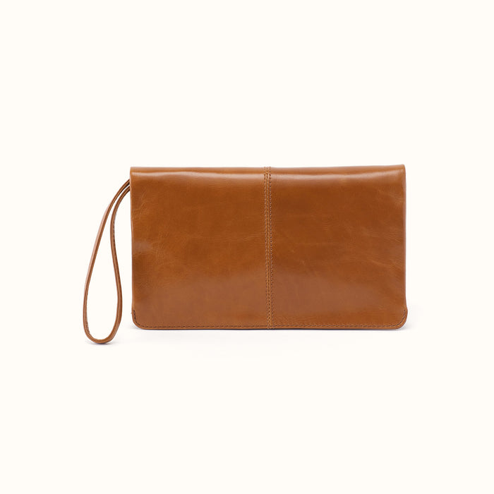 Evolve Wristlet In Polished Leather - Truffle- FOL