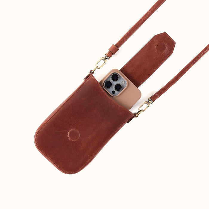 Expedition Phone Crossbody in Patina Leather - Pecan Ridge