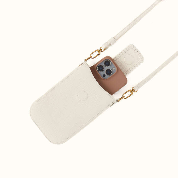 Expedition Phone Crossbody in Pebbled Leather - Coastal Cloud