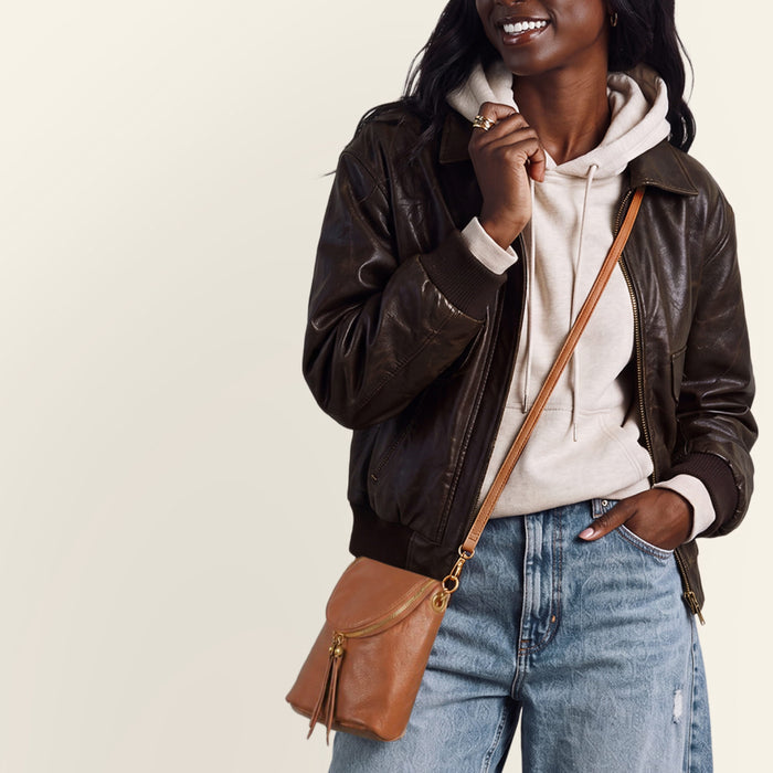 Fern Duo Crossbody In Pebbled Leather - Timber Brown