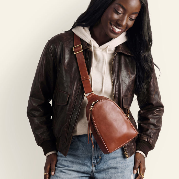Fern Sling In Washed Leather - Kindling Brown