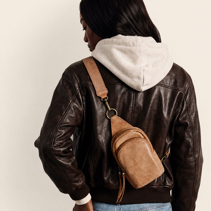 Fern Small Sling In Buffed Leather - Whiskey