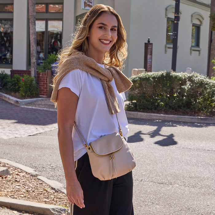 Fern Zip-Flap Crossbody In Pebbled Leather - Stonewash