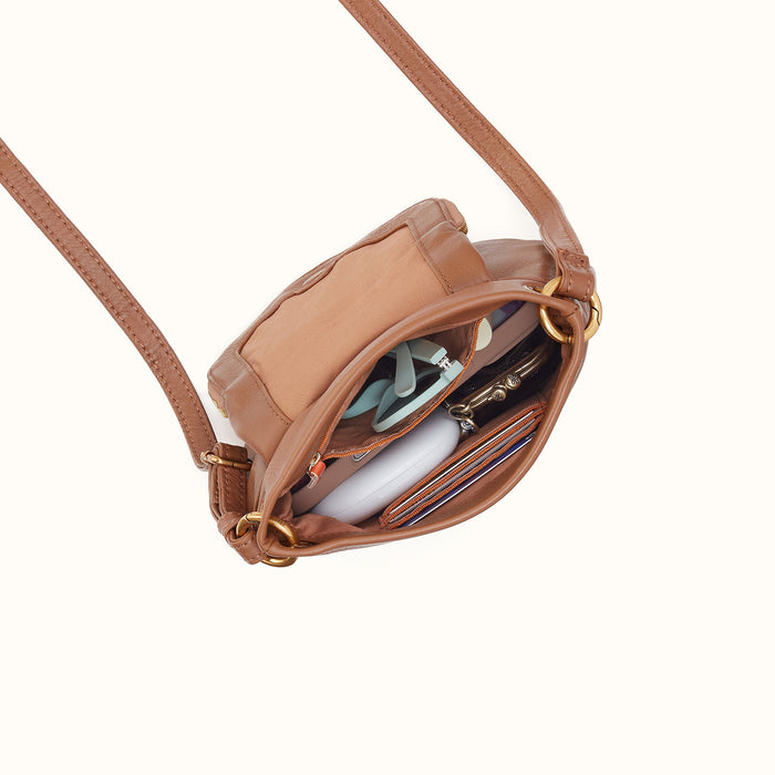 Fern Zip-Flap Crossbody In Pebbled Leather - Timber Brown