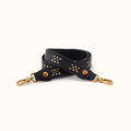 Flat Stud Guitar Strap In Polished Leather - Black- FOL
