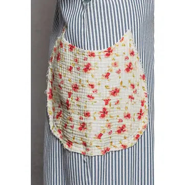Floral Strap Patch Pocket Wide Ruffled Denim Overalls