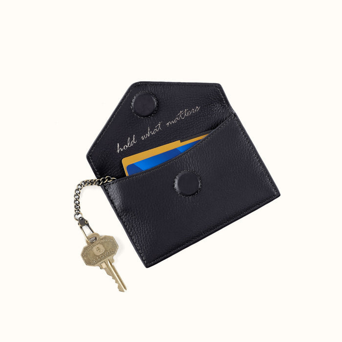 Goldie Card Case In Pebbled Leather - Black