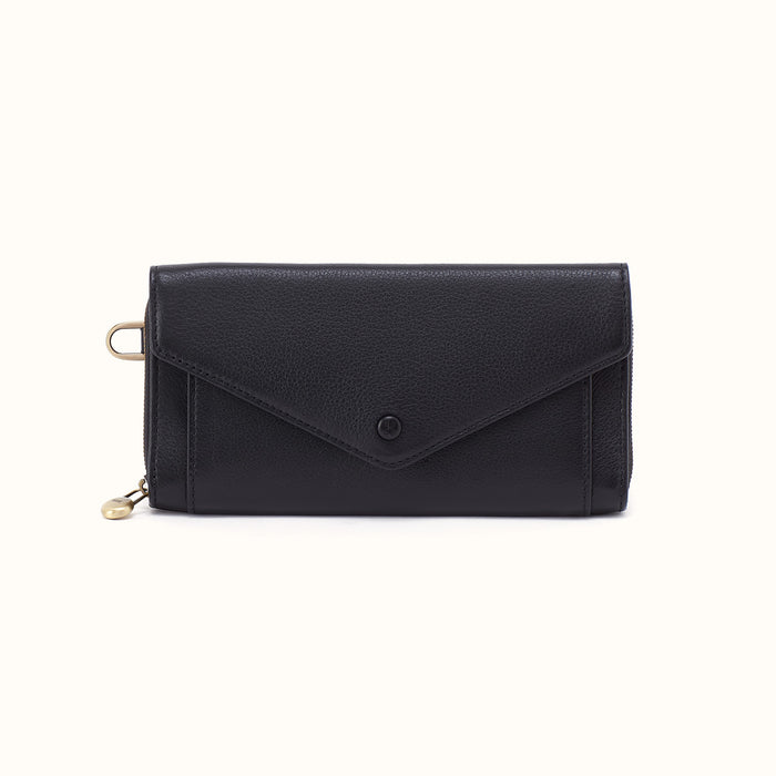 Goldie Large Wallet in Pebbled Leather - Black- FOL