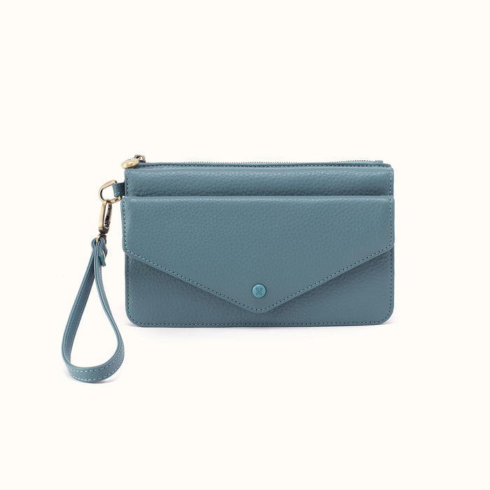 Goldie Wristlet in Pebbled Leather - Agave Leaf- FOL