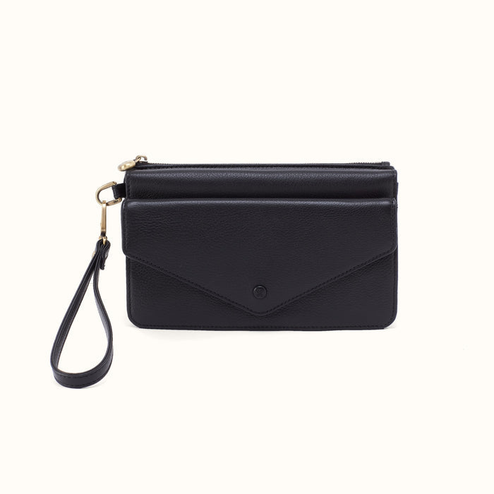 Goldie Wristlet In Pebbled Leather - Black- FOL