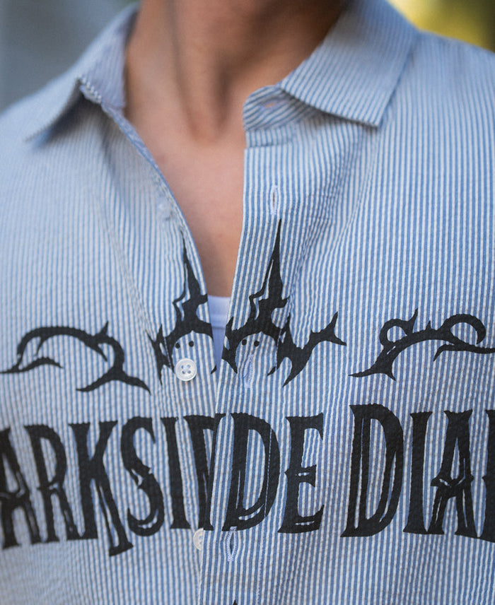 Goth Print Blue Stripe Shirt 100% Cotton