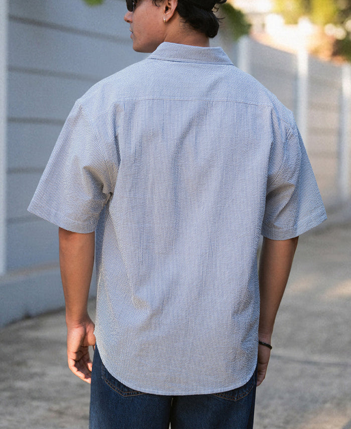 Goth Print Blue Stripe Shirt 100% Cotton