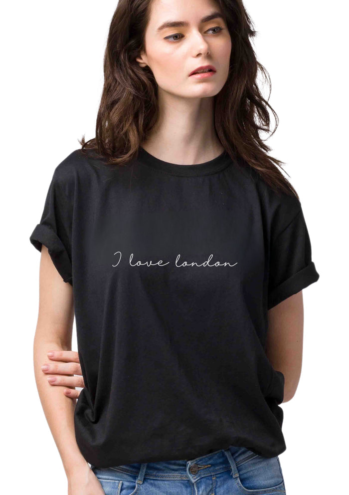 women wearing black I love london t-shirt