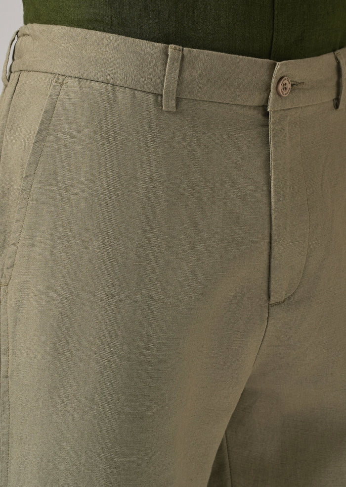 Green Linen Relaxed Fit Trouser