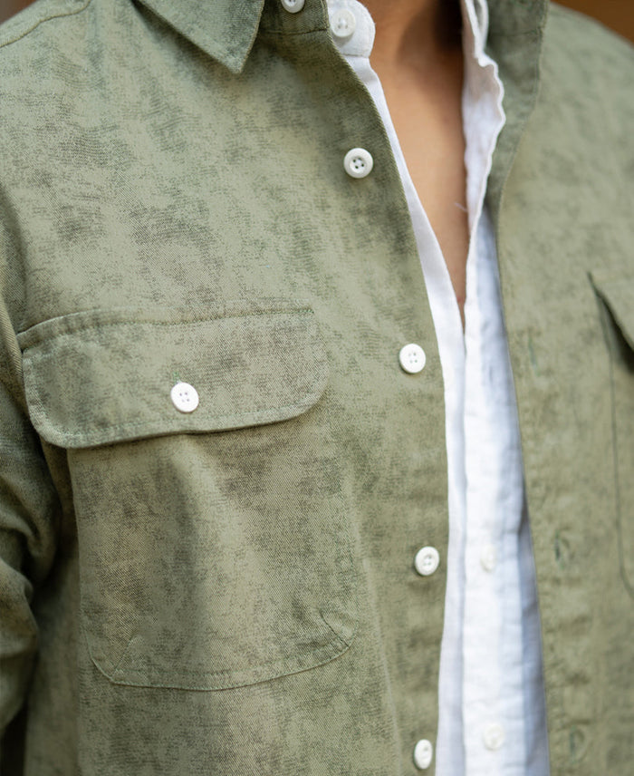 Green Printed Structure Shirt 100% Cotton