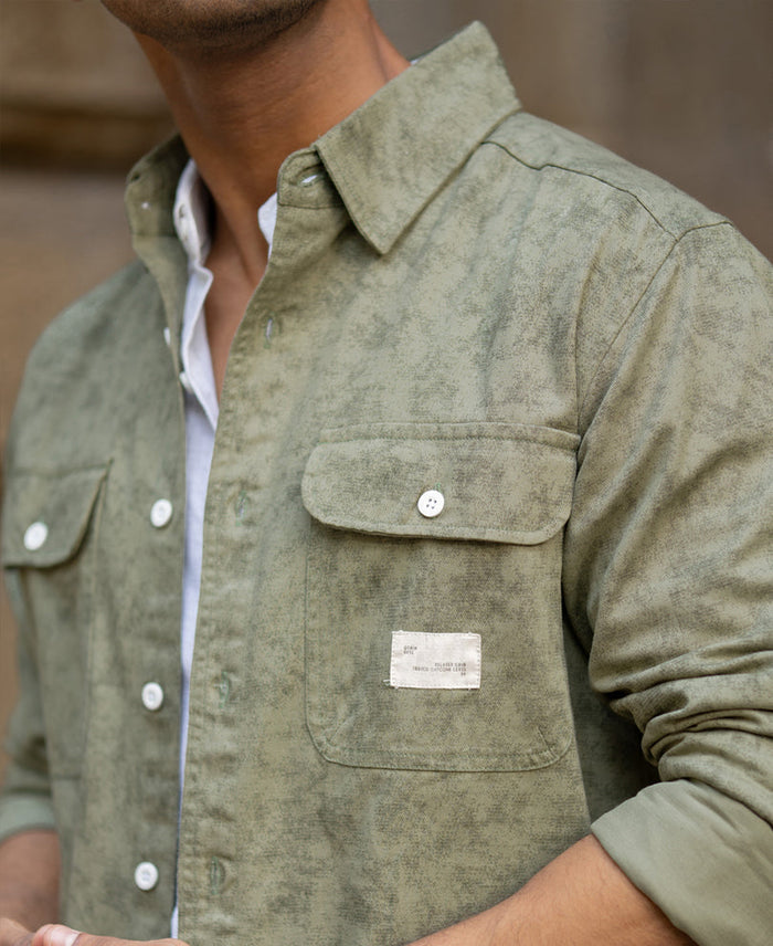 Green Printed Structure Shirt 100% Cotton