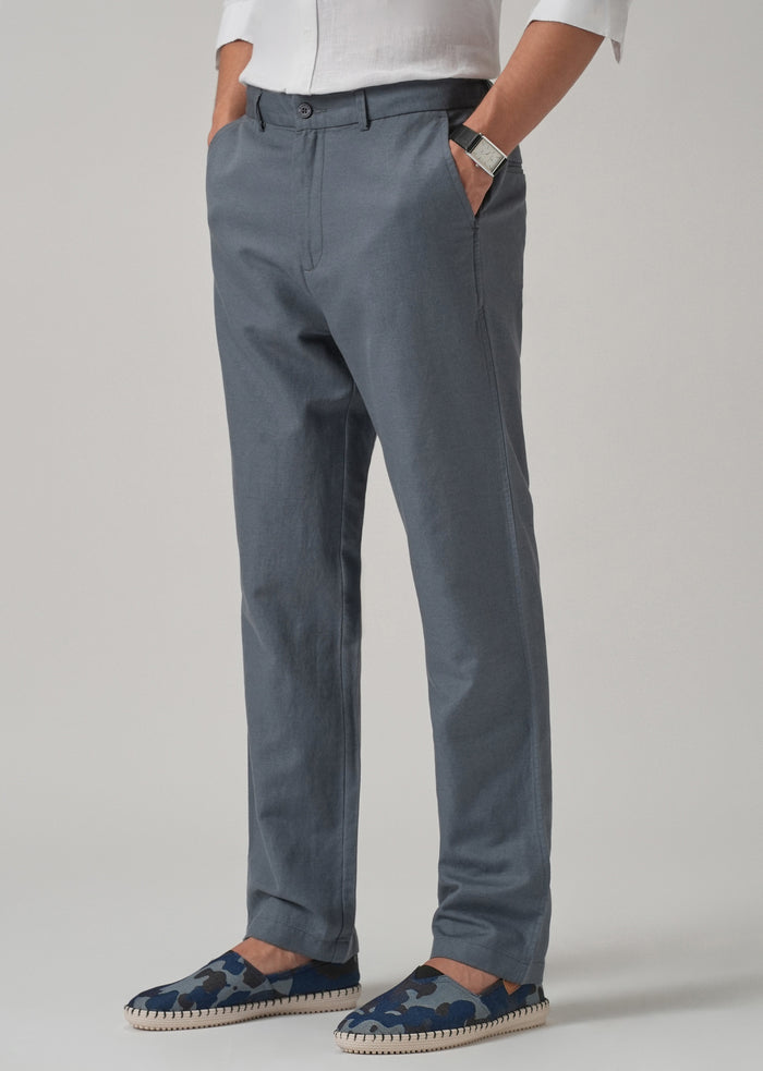 Grey Linen Relaxed Fit Trouser