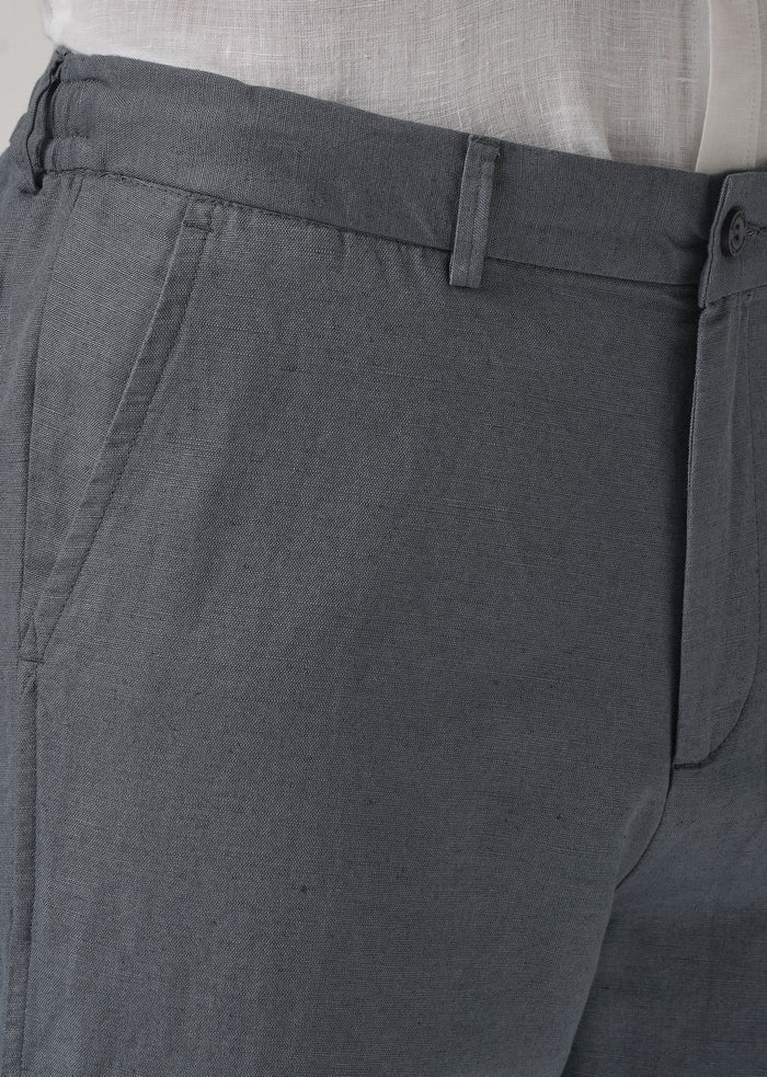 Grey Linen Relaxed Fit Trouser