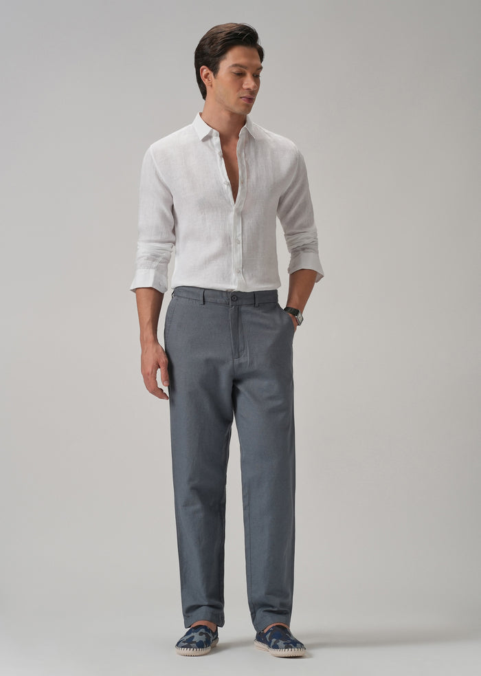 Grey Linen Relaxed Fit Trouser