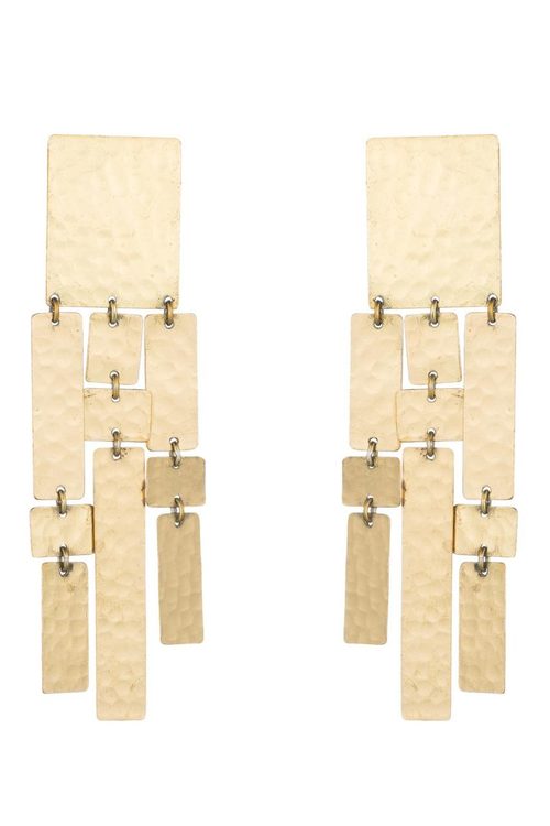 Hammered Brass Drop Fringe Clip Earrings
