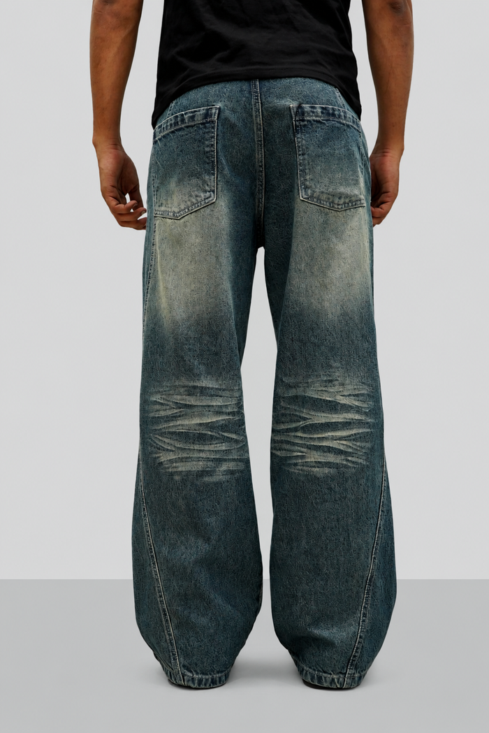 Hard Blue Crease Flare Baggy Jeans