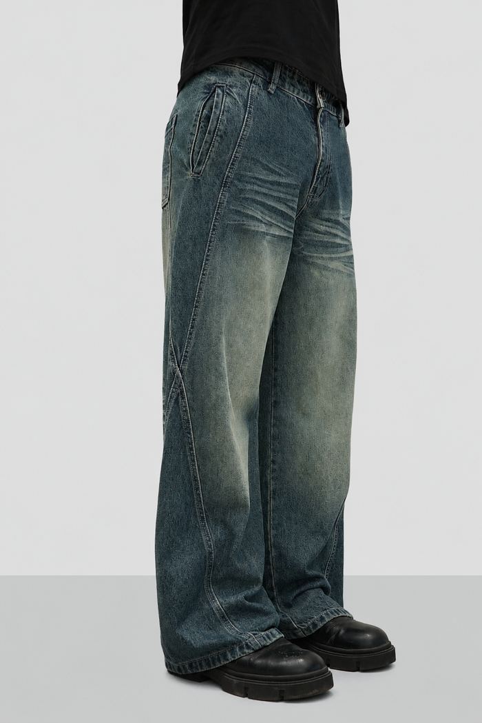 Hard Blue Crease Flare Baggy Jeans