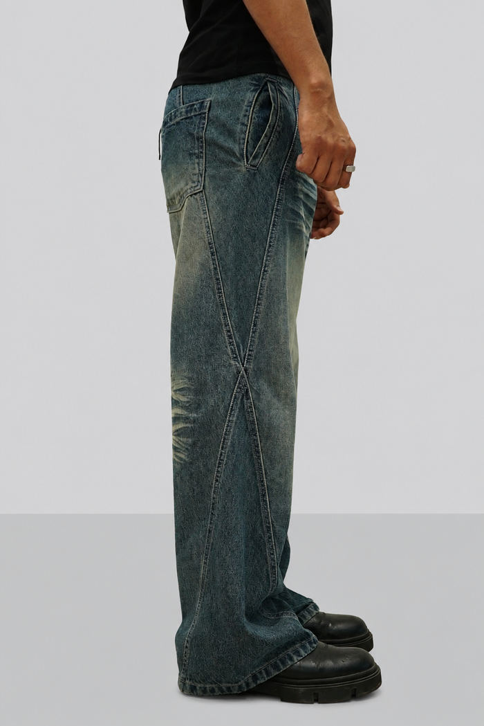 Hard Blue Crease Flare Baggy Jeans