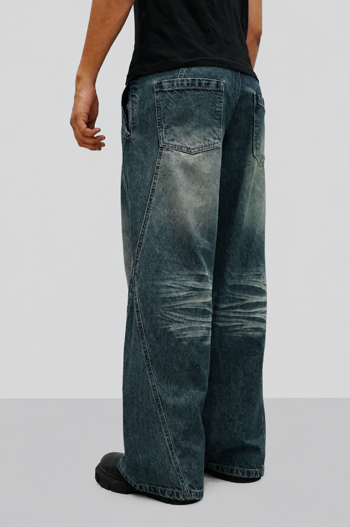 Hard Blue Crease Flare Baggy Jeans