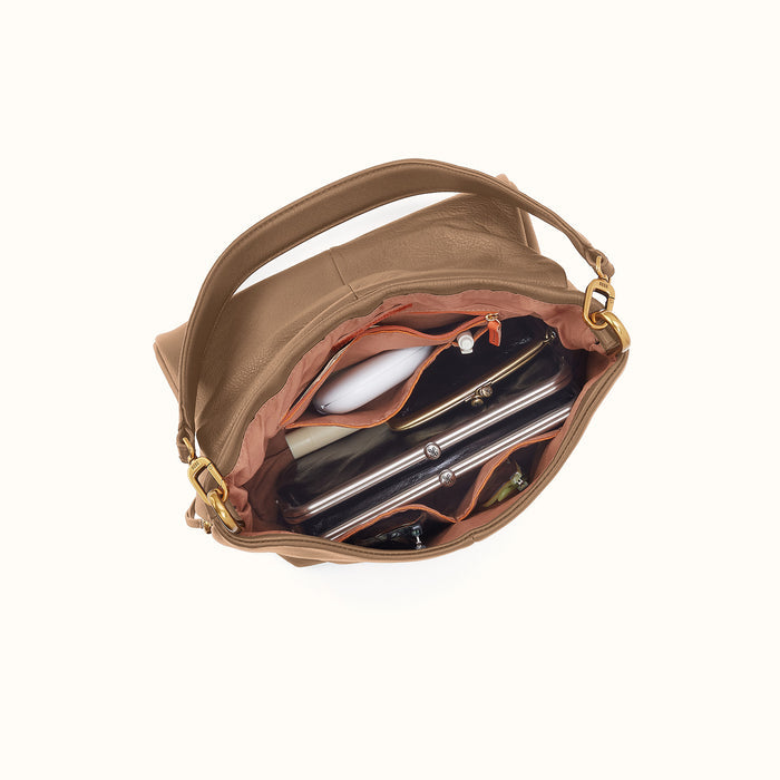 Harley Convertible Shoulder Bag in Pebbled Leather - Cedar Sagebrush