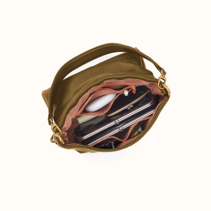 Harley Convertible Shoulder Bag In Pebbled Leather - Sunlit Sage
