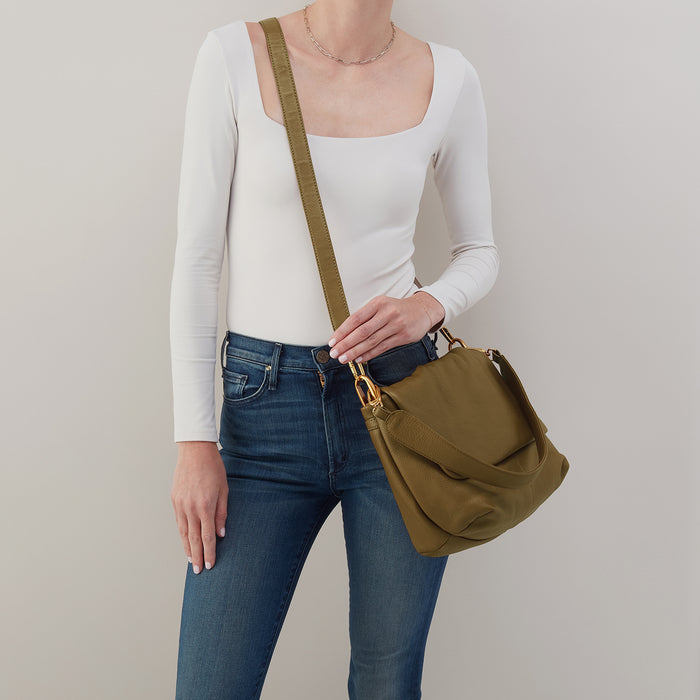 Harley Convertible Shoulder In Pebbled Leather - Sunlit Sage