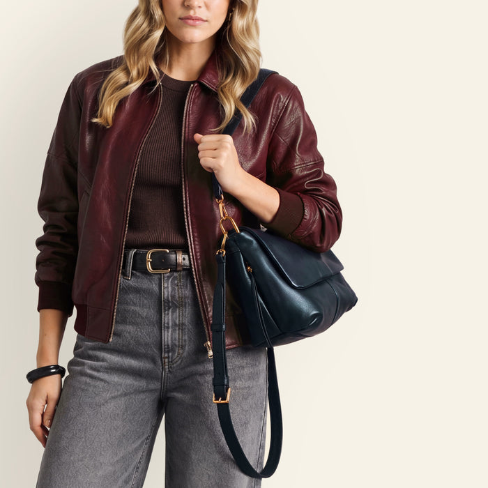 Harley Convertible Shoulder In Pebbled Leather - Black