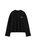 HASHWAY ARCHIVES EMBROIDERED HENLEY WAFFLE T-SHIRT - BLACK