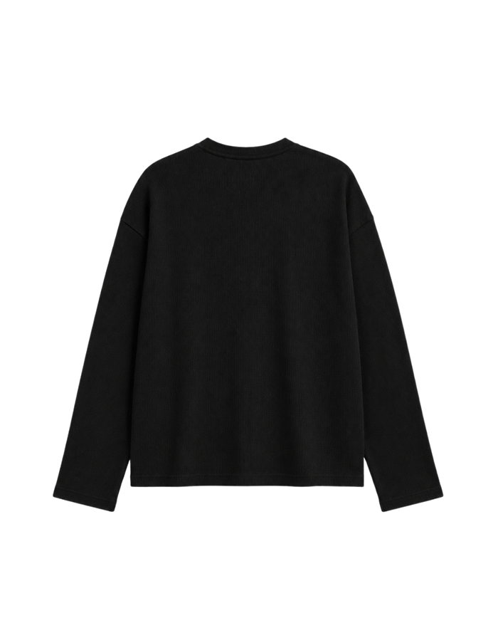 HASHWAY ARCHIVES EMBROIDERED HENLEY WAFFLE T-SHIRT - BLACK
