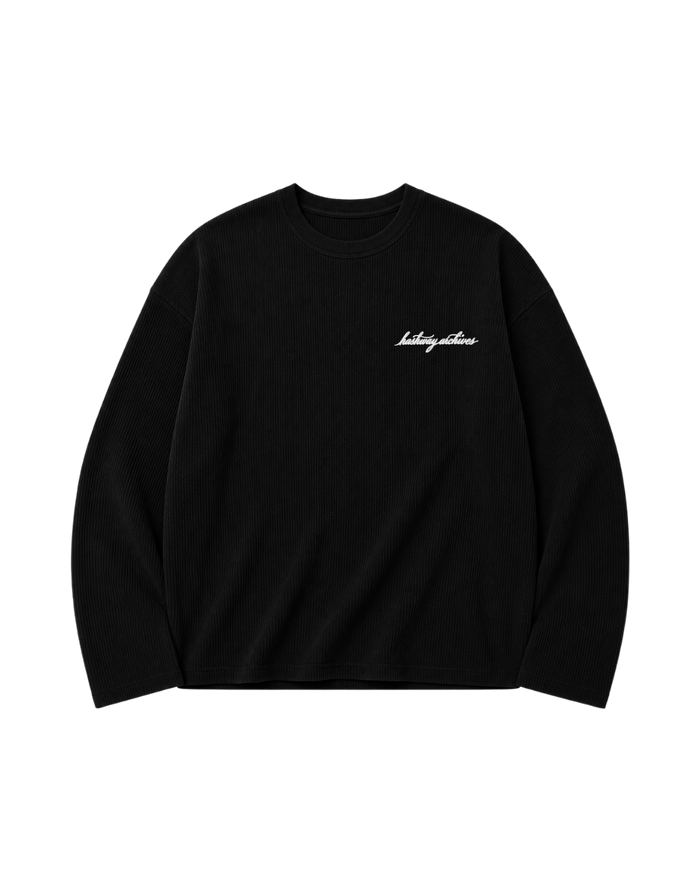 HASHWAY ARCHIVES EMBROIDERED WAFFLE T-SHIRT - BLACK
