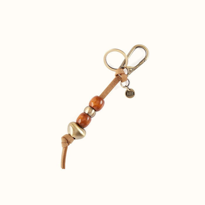 Heart Bead Fob In Buffed Leather - Whiskey- FOL