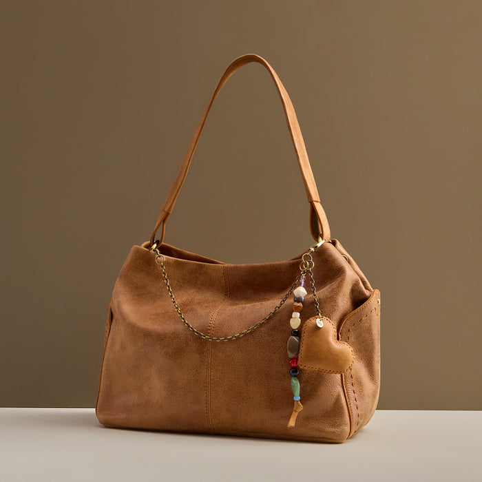 Heart Swells Charm in Buffed Leather - Whiskey