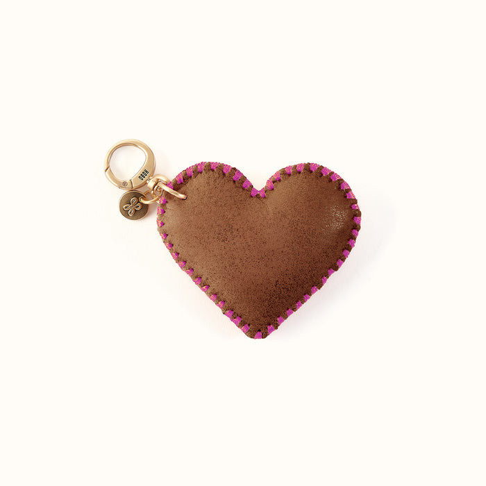 Heart Swells Fob in Metallic Leather - Brandy- FOL