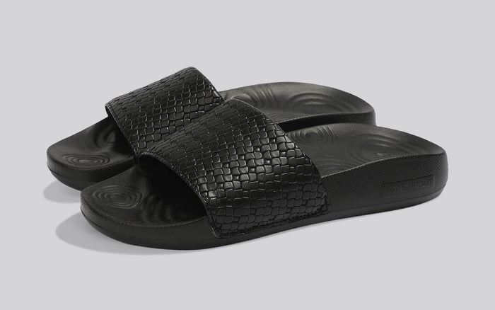 High Sprout Evoque Slides For Women black synthetic slides casual wear angled front view
