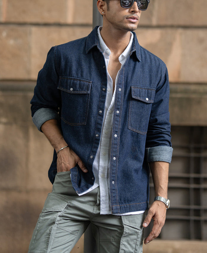 Indigo Denim Overshirt With Pockets