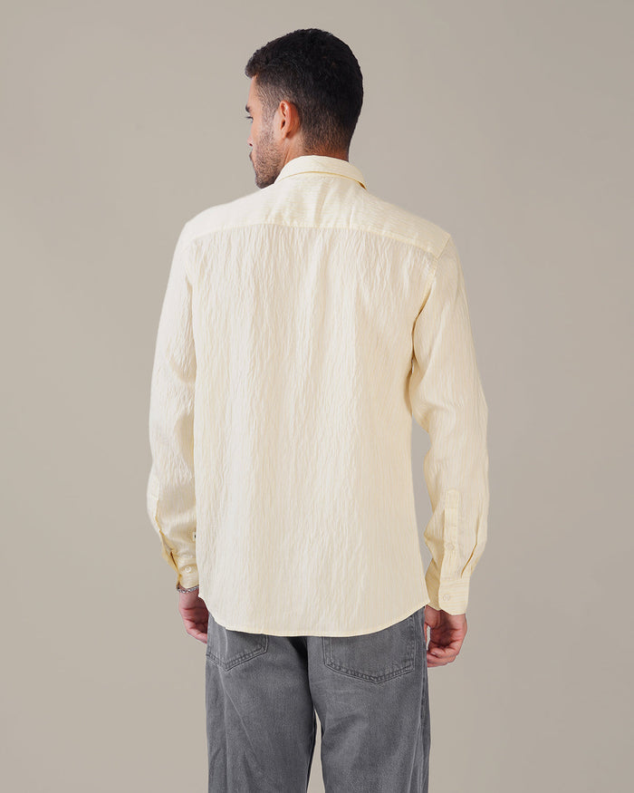 Ivory Solid Crinkled Poly Viscose Blend Classic Fit Shirt