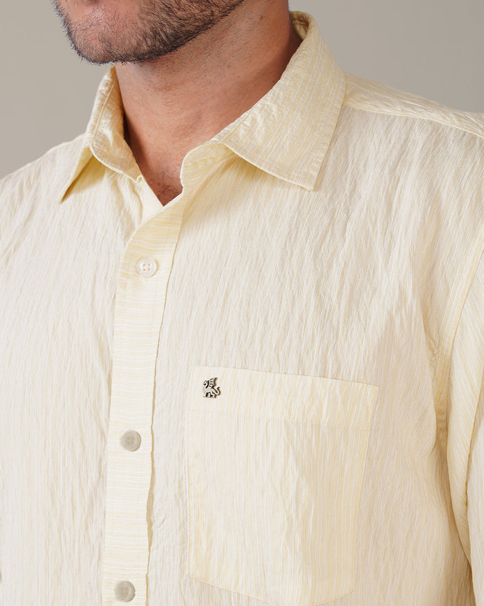 Ivory Solid Crinkled Poly Viscose Blend Classic Fit Shirt