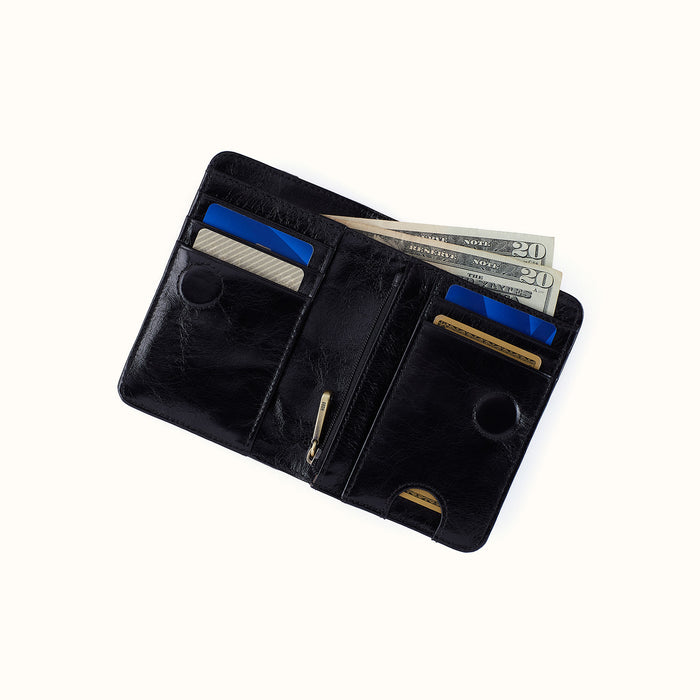 Jill Bifold Wallet In Polished Leather - Black