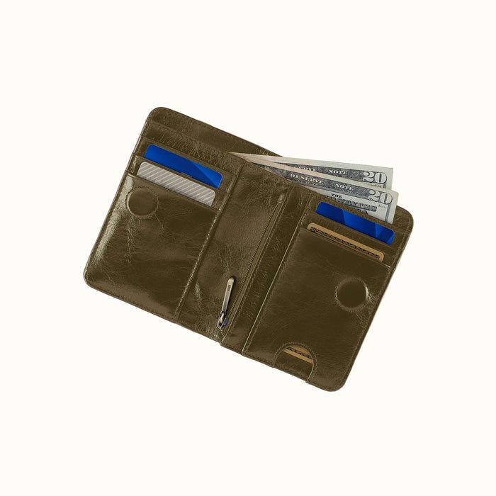 Jill Bifold Wallet In Polished Leather - Olive Veil