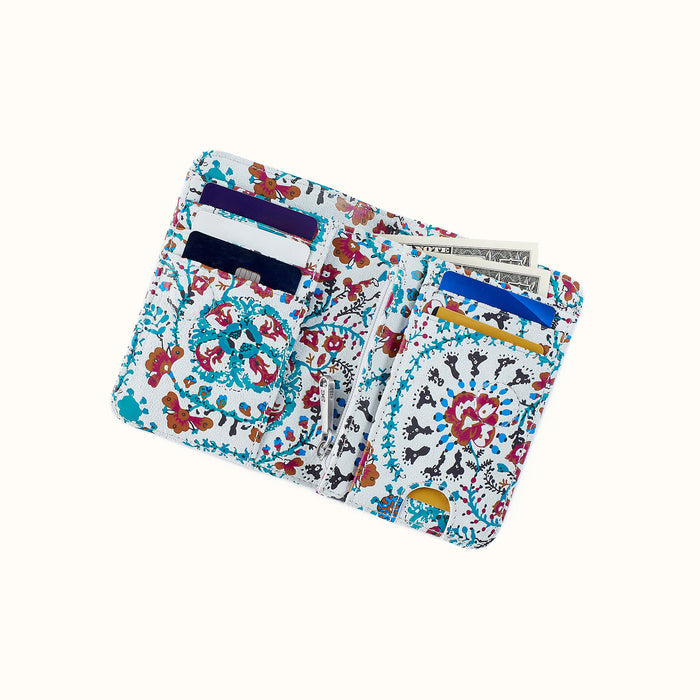 Jill Bifold Wallet in Printed Leather - Batik Blooms