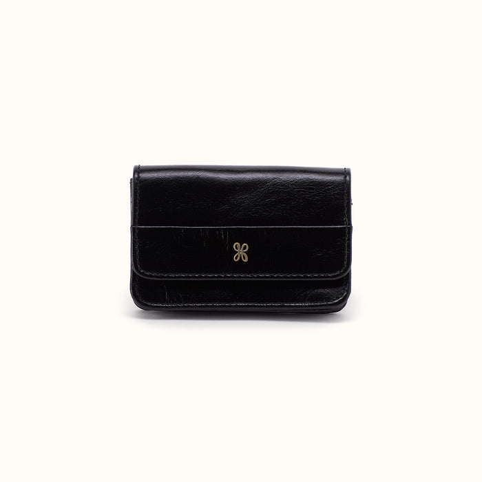 Jill Flap Card Case in Polished Leather - Black- FOL