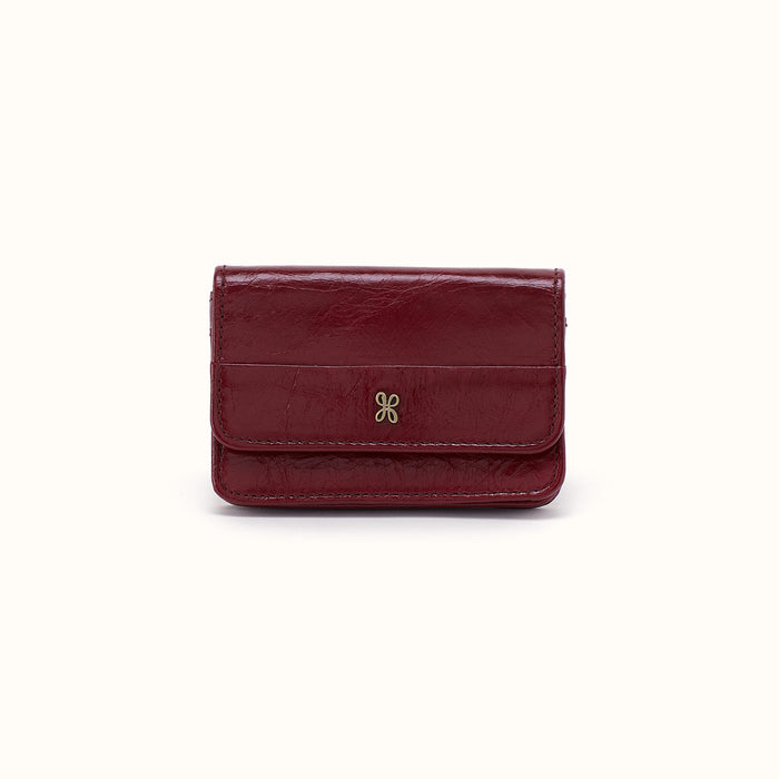 Jill Flap Card Case in Polished Leather - Saddleberry- FOL