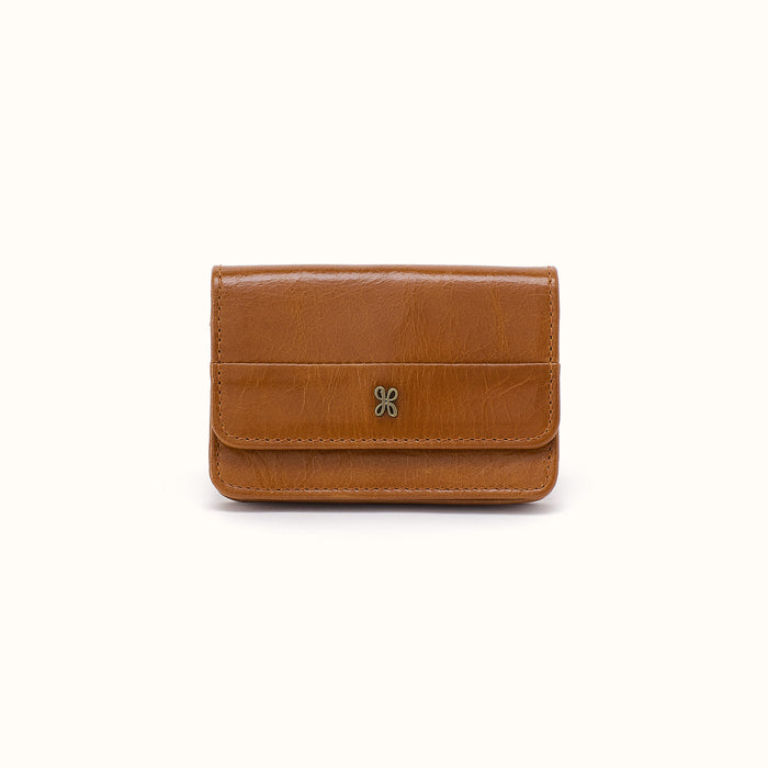 Jill Flap Card Case in Polished Leather - Truffle- FOL