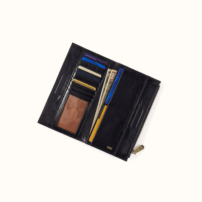 Jill Large Bifold Wallet In Polished Leather - Black