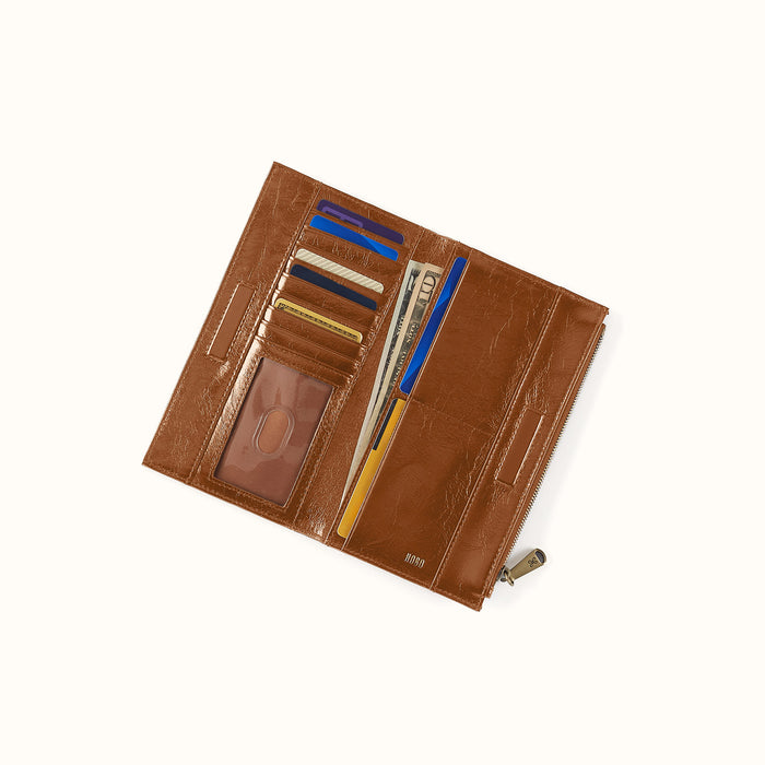 Jill Large Bifold Wallet In Polished Leather - Truffle